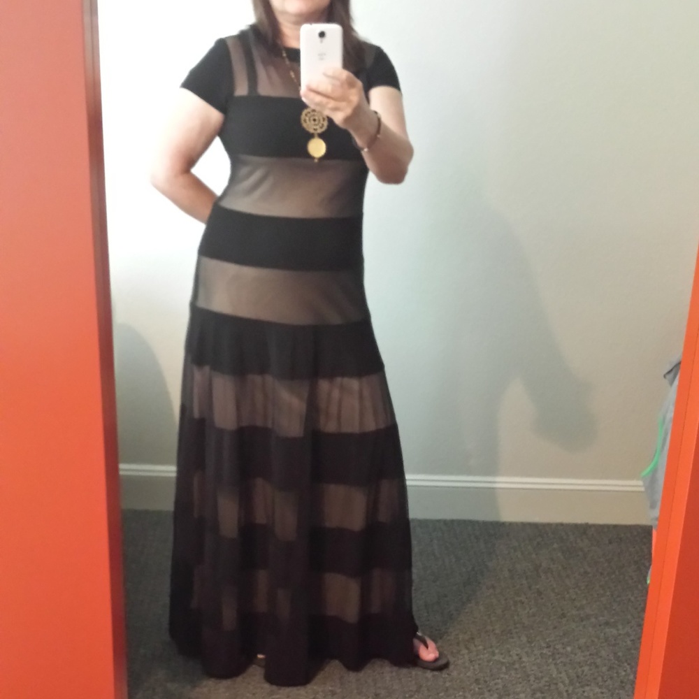 Black Mesh Stripe T-Shirt Dress Maxi Size 10